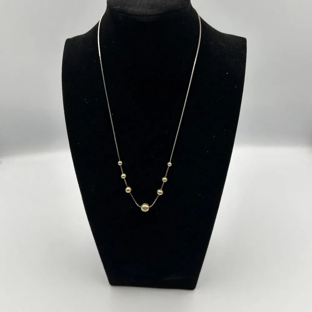 Vintage Delicate Slider Bead Necklace Gold Tone Smooth Flat Chain 18 Inch